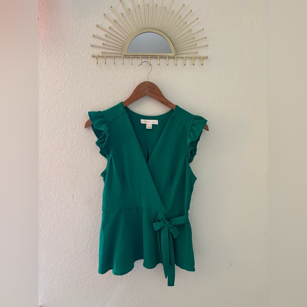 Monteau Emerald Ruffle Wrap Blouse